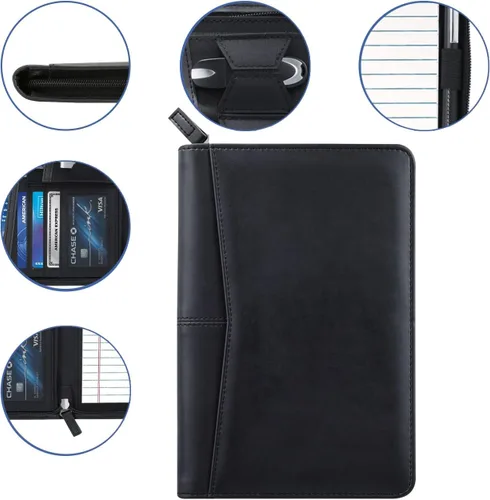 Vista 6 de Organizador de Portafolio Pequeño, Portafolio de Negocios A5 con Cremallera, Carpeta Padfolio Junior para Mujeres y Hombres, Bloc de Escritura de 5