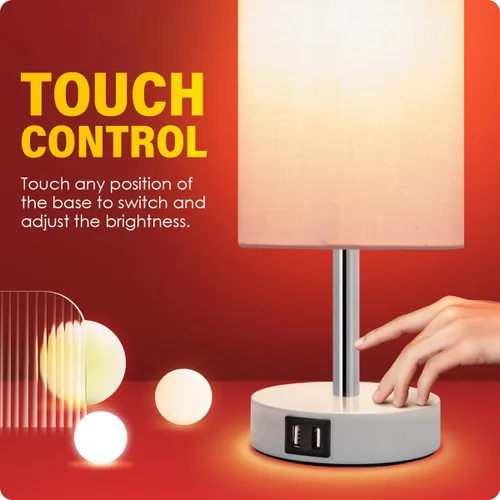 Vista 4 de Lámpara de escritorio Yarra-Decor con puerto USB, lámpara de mesa con control táctil de 3 niveles de brillo, lámpara de mesita redonda con pantalla