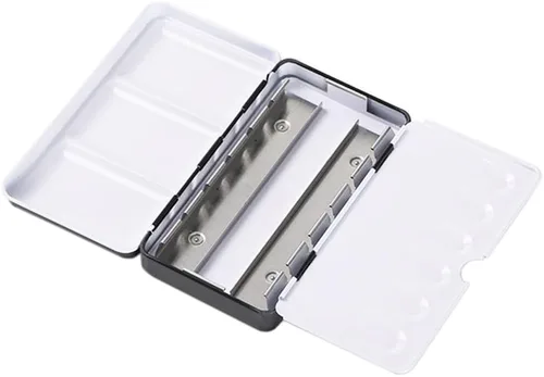 Vista 9 de Jinberry Lata de acuarela de metal con paleta de mezcla plegable, paleta de acuarela vacía multifuncional con sartenes, paleta de bandeja de pintura