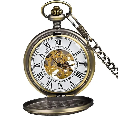 Vista 2 de Carrie Hughes Reloj de bolsillo mecánico rococo steampunk vintage para hombre con cadena regalos de Navidad APW12 retro steampunk