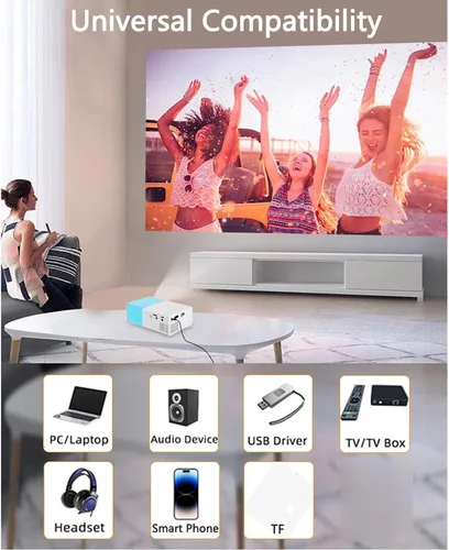 Vista 2 de Mini proyector 1080P FHD para el hogar, proyector portátil LED proyector de video proyector al aire libre compatible con Android iOS TV Stick HDMI