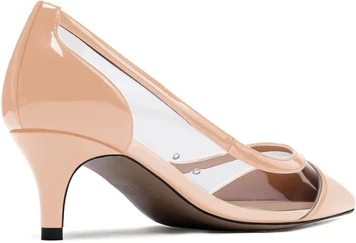 Vista 5 de WAYDERNS Zapatos de tacón bajo para mujer, patente transparente transparente de PVC sólido gatito, zapatos de tacón bajo de 2 pulgadas
