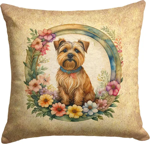 Vista 100 de Caroline's Treasures DAC2072PW1414 Affenpinscher and Flowers - Almohada decorativa de tela, lavable a máquina, para interiores y exteriores