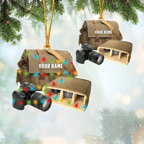 Vista 18 de Adorno personalizado para cámara, adornos de cámara personalizados para árbol de Navidad, cámara de película, adorno de Navidad, adorno