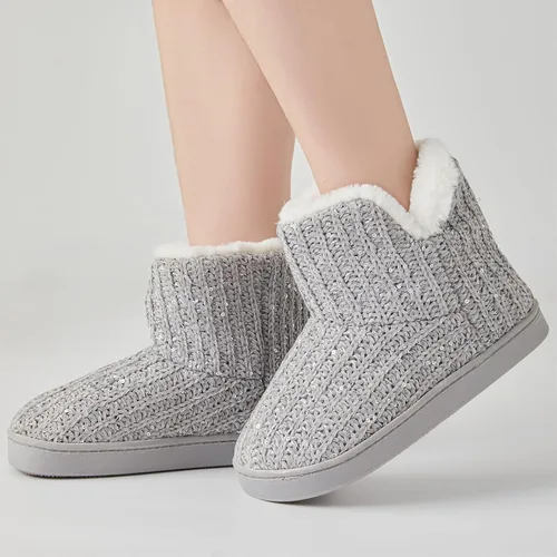 Vista 2 de WOJWSKI Pantuflas de punto para mujer, de invierno, cálidas, de forro polar, espuma viscoelástica, con cómodo forro de felpa