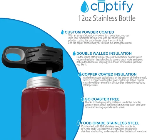 Vista 7 de Cuptify Botella de agua para niños personalizada con nombre en botella de agua aislada con anillo brillante verde de 12 onzas Verde brillante