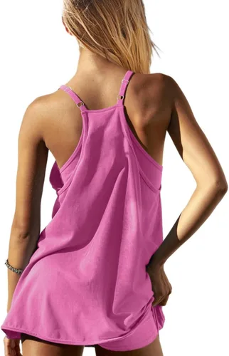 Vista 2 de UNIANKIYA Enterizo de entrenamiento para mujer con pantalones cortos debajo, sin mangas, tirantes delgados, trajes atléticos, trajes casuales