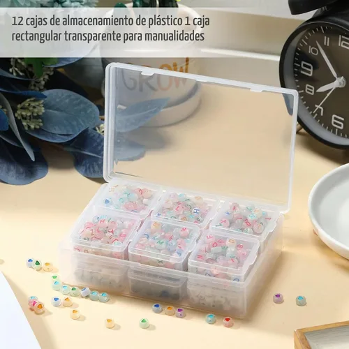 Vista 4 de Caja organizadora de plástico transparente de 12 piezas con pestillo de cierre hermético, mini contenedores de almacenamiento pequeños, estuches