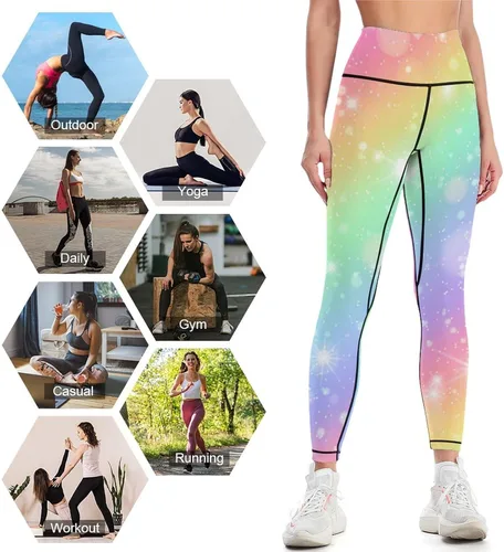 Vista 9 de Glitters Rainbow Sky Fashion Yoga Pants High Waisted Sports Leggings for Women