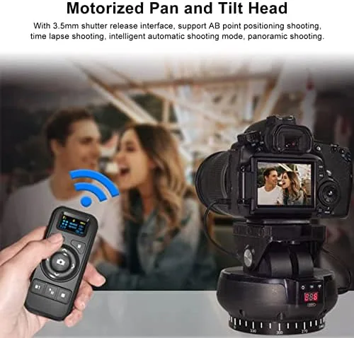 Vista 2 de Cabezal de trípode panorámico motorizado, cabezal de trípode de cámara electrónica de 2.4G + rotación de 360° + inclinación ±35° + control remoto.