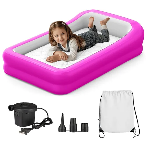 Vista 8 de GloTika Cama de viaje para niños pequeños, colchón de aire inflable Gris-blanco
