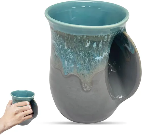 Vista 8 de Clay in Motion - Taza calentadora de manos para diestros, diseño Ocean Tide Marea del Océano
