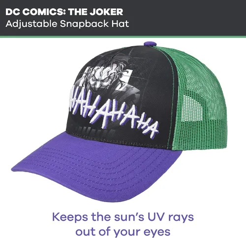 Vista 5 de Concept One DC Comics The Joker Raughing 3D Gorra ajustable de algodón Snapback para camionero, color verde, talla única