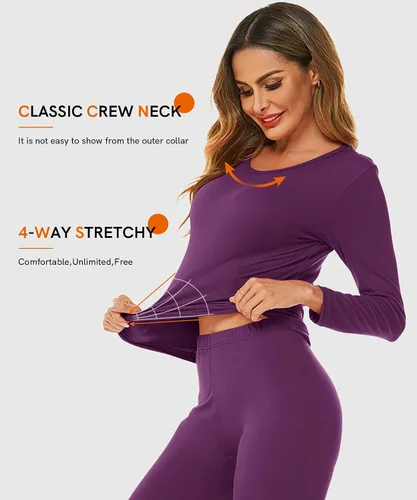 Vista 5 de LOMON Ropa interior térmica para mujer, conjunto de pantalones largos de punto suave ultra suave, capa base superior e inferior