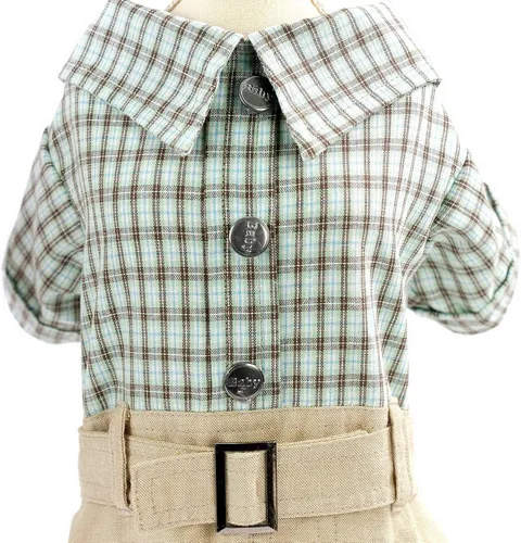 Vista 7 de SMALLLEE_Lucky_Store Camisas de algodón a cuadros británicos con botones para perros pequeños, niños con cinturón, pantalones casuales