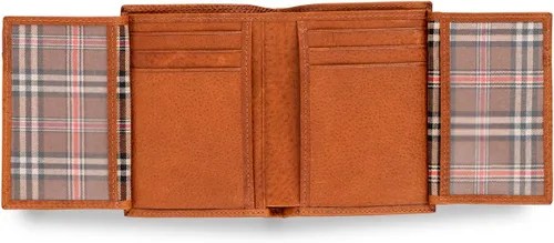 Vista 3 de VASA - Carteras verticales de cuero de grano superior de coñac para hombre, billetera plegable minimalista de lujo europea con RFID y soporte