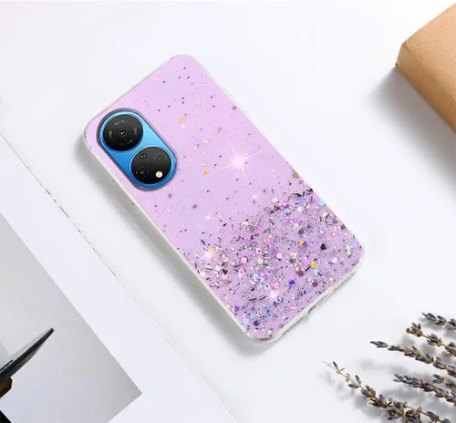 Vista 5 de Funda compatible con Honor X7, diseño estético transparente con purpurina, funda de silicona para Honor X7, funda protectora transparente