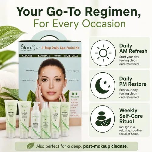 Vista 5 de Juego completo de cuidado de la piel facial de 4 pasos, 6 productos de tamaño completo para todo tipo de piel, incluyendo sensibles, sin sulfatos