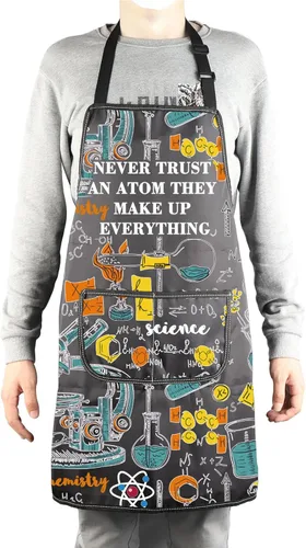 Vista 4 de MBMSO Delantal de ciencia - Divertido delantal de técnico de laboratorio 'Never Trust an Atom' - Perfecto para los amantes de la ciencia
