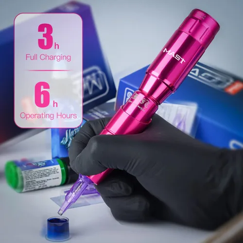 Vista 3 de Kit de bolígrafo de tatuaje Mast Tour, fuente de alimentación inalámbrica para tatuaje, kit de ametralladora de tatuaje, 20 agujas de tatuaje
