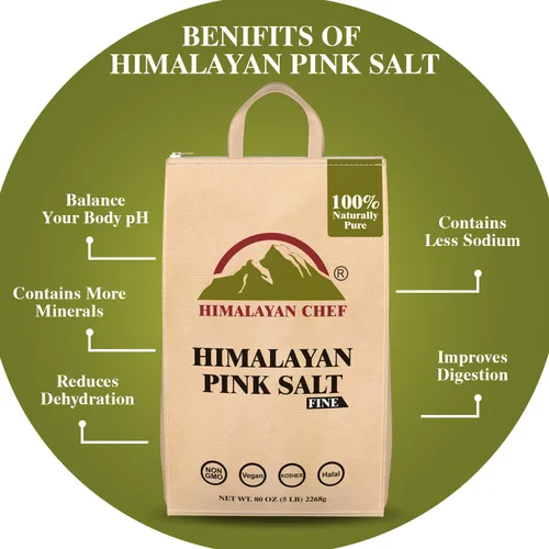 Vista 3 de Himalayan Chef - Sal rosa del Himalaya, grano fino, bolsa a granel de 5 libras - Kosher y vegana, 100% natural y pura de cristal gourmet - Contiene