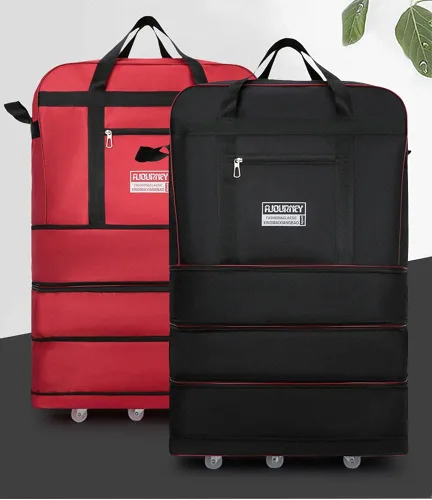 Vista 5 de Radefasun Bolsa de viaje expandible de Oxford con ruedas, impermeable, ligera, plegable, para viajar, Rojo