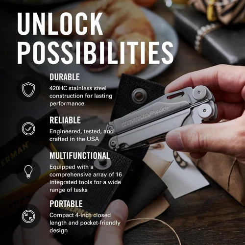 Vista 4 de LEATHERMAN, Wave+, Multiherramienta versátil de tamaño completo 18-en-1 para bricolaje, hogar, jardín, al aire libre o transporte diario (EDC)