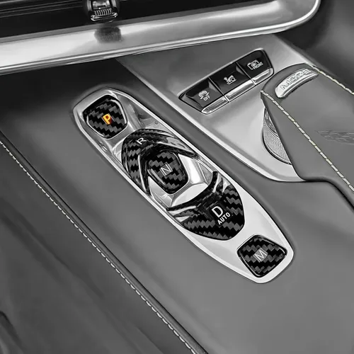 Vista 5 de Cubierta de fibra de carbono, para botón de palanca de cambios de automóvil, para consola central C8, decoración para Chevrolet Corvette C8 2020