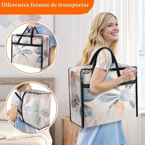 Vista 4 de TasticTotes Paquete de 4 bolsas de almacenamiento transparentes para edredón, ropa y ropa de cama, almacenamiento de mantas de plástico