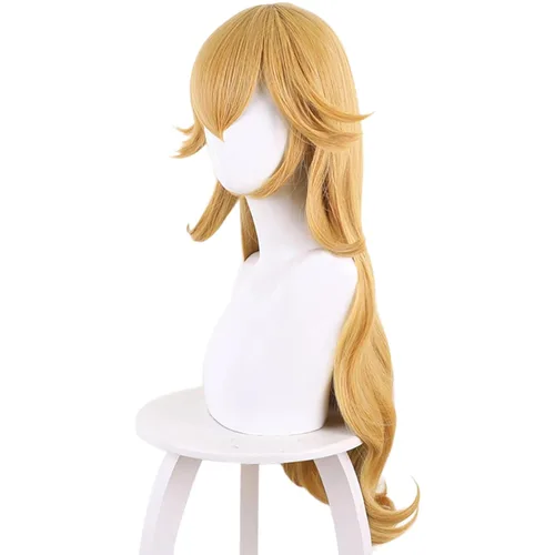 Vista 3 de Peluca rubia de anime para mujer con pelo ondulado de tela sintética para Comic Con, espectáculo de cosplay de anime, Halloween