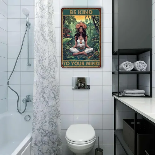 Vista 5 de LIUAXICIA Letrero de metal con texto en inglés «Be Kind to Your Mind» para decoración de pared para familia, bar, restaurante, cafetería, baño