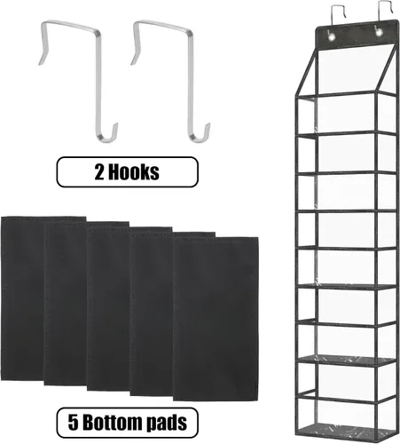 Vista 4 de Organizador de despensa de 5 estantes con bolsillos transparentes, almacenamiento colgante resistente para armario, dormitorio, baño y guardería