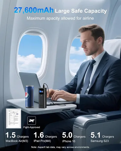 Vista 2 de AsperX Banco de energía para portátil, 27,600 mAh, 162.5 W, cuerpo unificado de aluminio PD3.1, cargador portátil de carga rápida, banco de batería