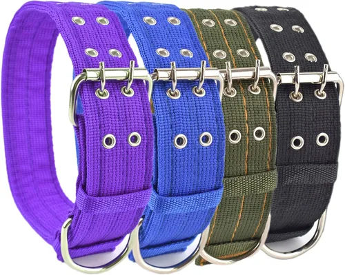 Vista 6 de Collar de perro ajustable militar de 1.5 pulgadas de ancho, anillo en D de metal y hebilla de 2 filas, collar táctico grande mediano de nailon negro