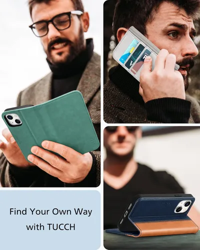 Vista 9 de TUCCH - Funda tipo cartera con 3 ranuras para tarjetas para iPhone 13 (6.1") 2021, color negro Soporte de visión, carcasa de TPU a prueba