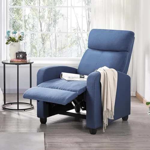 Vista 4 de Yaheetech Asiento de cine en casa Silla reclinable de tela moderna individual sala de estar sofá reclinable con bolsillo, resorte azul claro