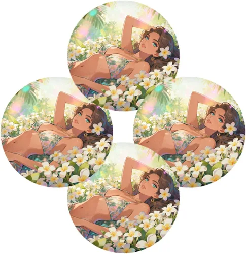 Vista 2 de Beauty Anime Sexy Girl Lying Round Reversible placemats Plate placemat Toddler Set of 4 15x15 in individuales