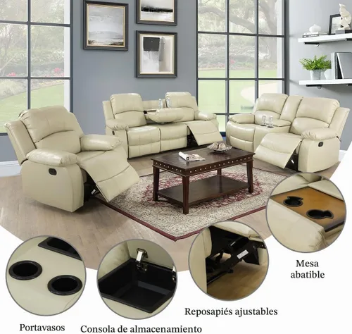 Vista 4 de Juego de muebles de cuero sintético para sala de estar, juego de sofá reclinable, sofá de dos plazas, juegos de muebles para sala de estar, sofá