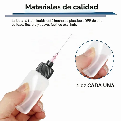 Vista 2 de 5 botellas de plástico para apretar (1 onza), botella de aceite de pistola de precisión, aplicador de aceite LDPE con punta aplicadora de acero
