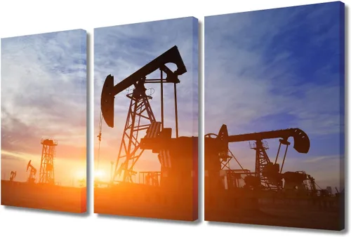 Vista 47 de TUMOVO Bombas de aceite en la puesta de sol para dormitorio, industria de petróleo y gas, pinturas de pared de 3 piezas de arte de pared de petróleo