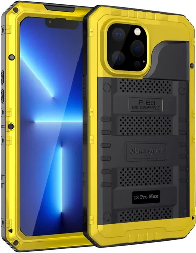 Vista 14 de Beasyjoy Funda impermeable para iPhone 13, funda de metal con protector de pantalla integrado, resistente protección de cuerpo completo, grado