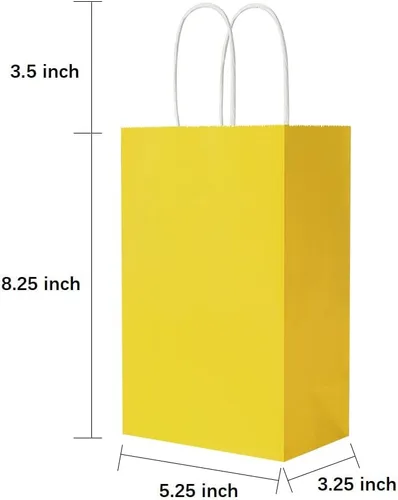 Vista 5 de Oikss Cada paquete de 100 bolsas pequeñas de papel kraft morado y amarillo con asas a granel