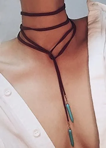 Vista 7 de Gargantilla larga bohemia con colgante turquesa sexy roca hecha a mano collar vintage accesorios para mujer
