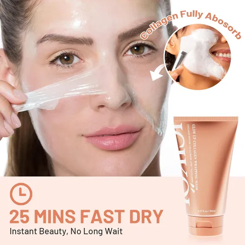 Vista 5 de Máscara facial de envoltura nocturna de péptidos de colágeno, 5.07 onzas, mascarilla facial despegable durante la noche con ácido hialurónico