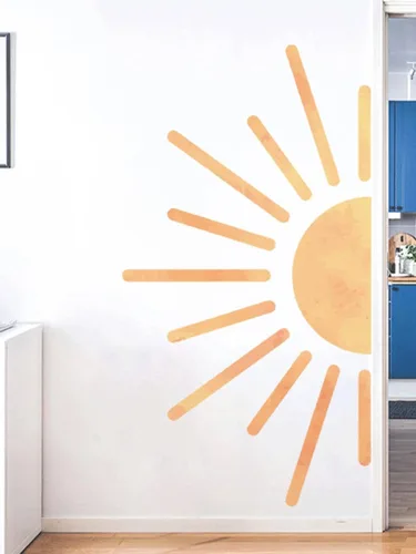 Vista 2 de Calcomanía de pared para niños, calcomanías de sol amarillo grande, decoración de sol y nubes, decoración de pared de sala de juegos, calcomanías