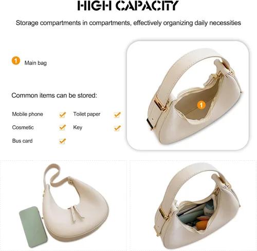 Vista 4 de Ergocar Bolso de mano para mujer, bolso de media luna para mujer, bolso de moda para las axilas con asa superior
