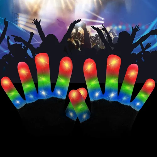 Vista 4 de WEICHUANGXIN - Guantes LED, luces en los dedos, 6 modos intermitentes, LED cálidos guantes, M