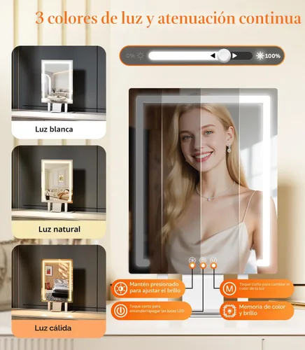 Vista 4 de Gospire Espejo de maquillaje iluminado, Hollywood 4000 mAh recargable con aumento 5X/10X, iluminación regulable de 3 colores, control táctil