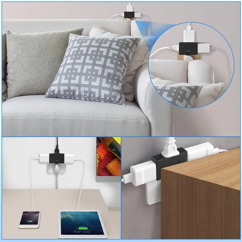 Vista 6 de Romeda Paquete de 3 Extensores de Tomacorriente de Pared Plana de CA Adaptador de Enchufe Plano, Adaptador de Pared Plegable de 3 Vías Multi Enchufe