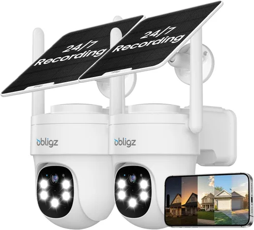 Vista 10 de AOV Cámaras de seguridad inalámbricas para exteriores con panel solar de 6 W, cámaras de grabación continua 24/7 para seguridad del hogar, WiFi 6